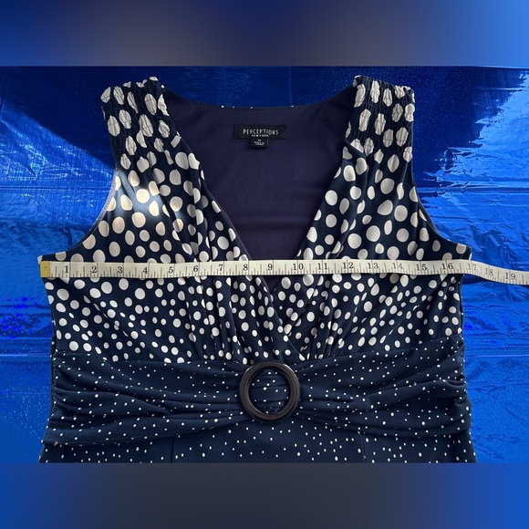 Perceptions Navy and White Polka Dot Midi Dress - Picture 7 of 12